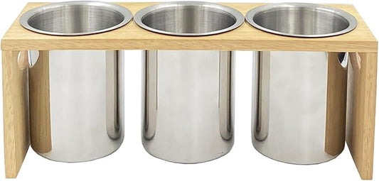 Flatware Caddy Stainless Steel Cutlery Holder with Wood Base