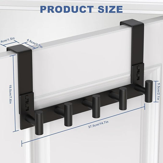 WUIVIUT Over The Door Hooks Door Hanger for Hanging, Heavy Duty Rack Bathroom Hook for Clothes, Coat (5 Hook, Fits 1-3/4'' Thick)