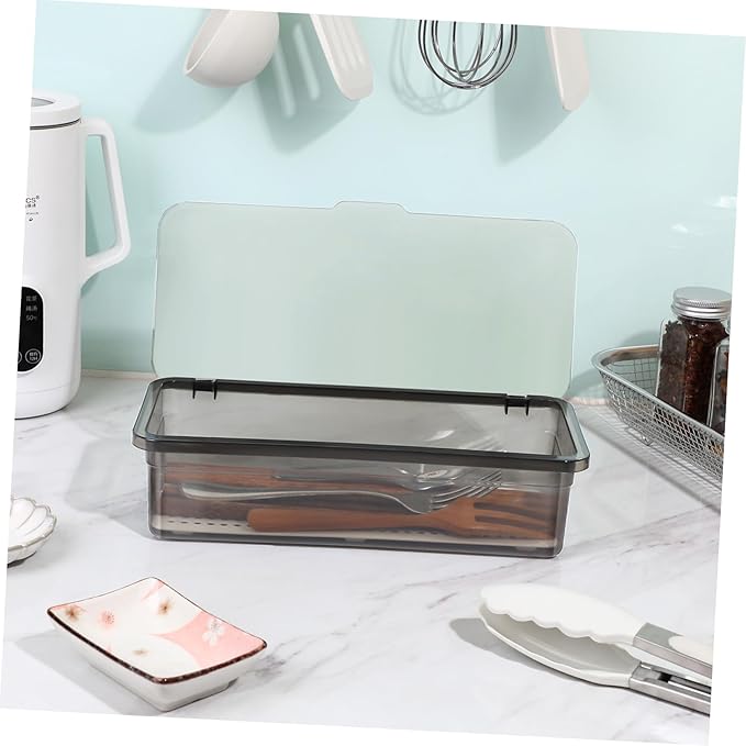 3PCS Flatware Tray with Lid and Drainer,Clear Utensil Drawer Organizer with Lid Covered,Stackable Cutlery Drawer Organizer Plastic Silverware Holder to Keeps Your Cutlery Organized and Protected