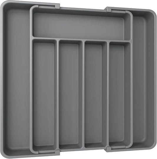 Aujen Expandable Kitchen Drawer Organizer - Adjustable Utensil Organizer, Multipurpose Storage Solution for Forks, Knives, Grey