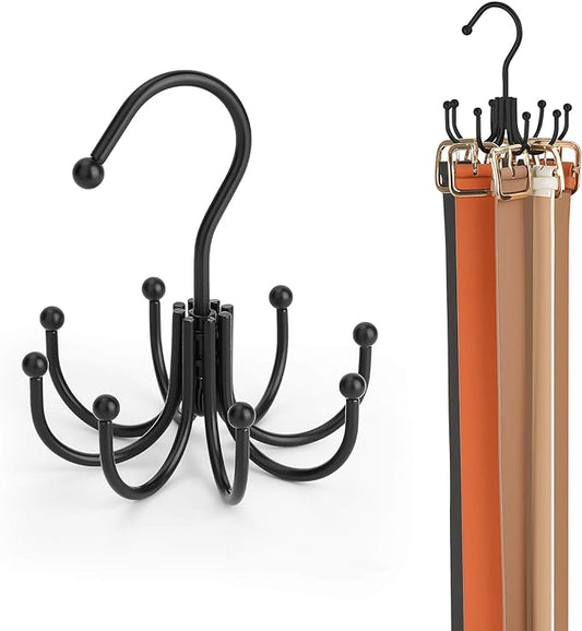 ZEDODIER Belt Hanger, 2 Pack Belt Rack Closet Accessories Organizer, Maximum 24 Storage Capacity, Hanging Holder Storage Hook for Belt, Bra, Tank Top, Tie, Scarf, Purse, Black