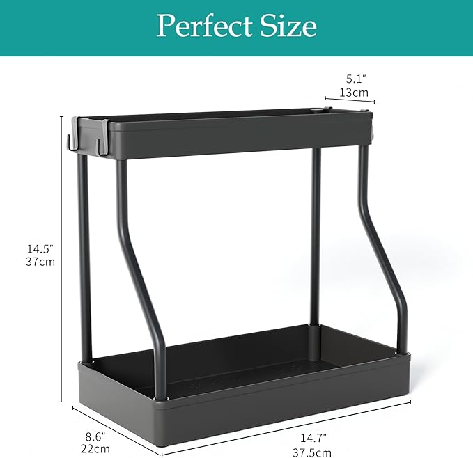 Coffee Bar Station Organizer for Countertop,Coffee Mug Cup Holder for Counter,Kitchen Countertop Organizer Shelves with 4 Hooks,Black (Large)