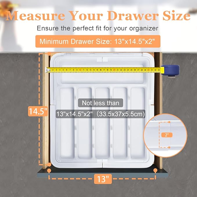 Large Silverware Drawer Organizer Expandable Kitchen Utensil Organizer BPA Free Flatware Cutlery Holder Tray Adjustable Plastic Drawer Divider Storage for Forks Knives 6-9 Slots White