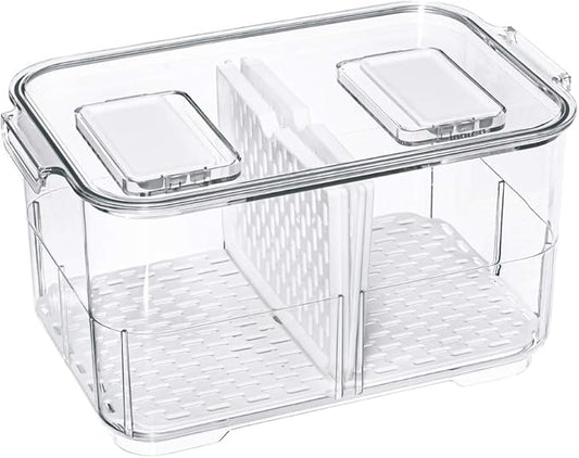 Fridge Storage Containers Bins Fresh Keeper Freezer Bins, Vegetable Fruit Storage Containers Fresh Container Produce Saver Organizer Keeper Bins with Lids Removable Drain Tray