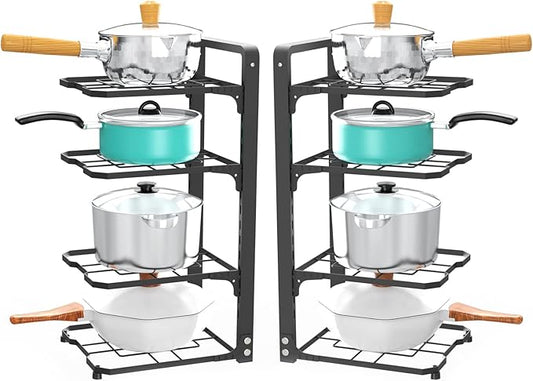2 Pack Pot and Pan Organizer Rack, Heavy Duty Carbon Steel, Adjustable Tiers, Rustproof, Space Saver