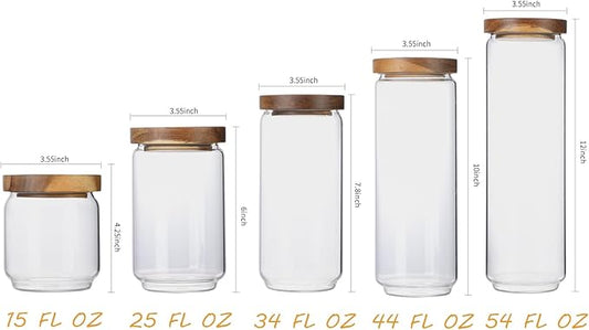 Glass Storage Containers Set, High Borosilicate Glass Jars with Wooden Lids Kitchen Food Canisters s for Coffee Beans/Sugar/Noodles/Nuts/Cookies/Pasta
