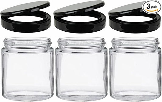 Jarming Collections Mason Jars - 16 oz Glass Extra Wide Mouth Pint Storage Jars with Black Flip Lids - Made in USA