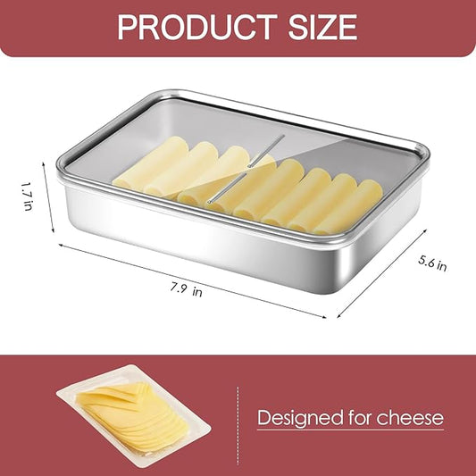 Food Storage Container, 304 Stainless Steel Cheese Container for Refrigerator, Deli Meat Keeper Fridge Storage (1PCS Cheese container- 27 FL OZ)