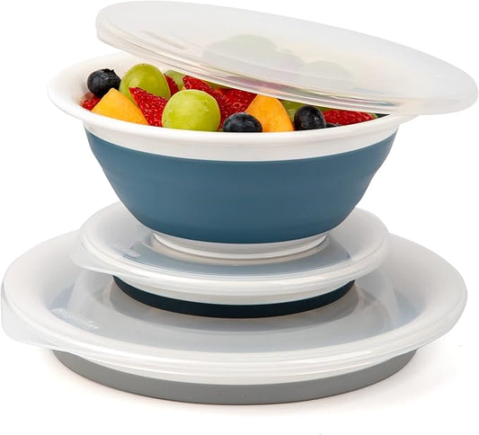 Progressive Prepworks Thinstore Collapsible Prep/Storage Bowls with Lids - Set of 3, Dark Pastels