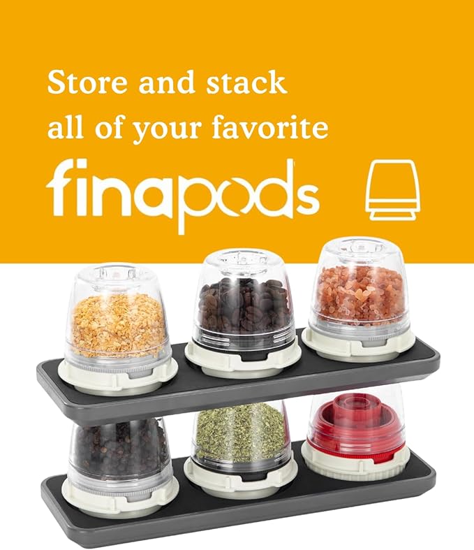 FinaMill Salt and Pepper Mill Tray, Stackable FinaPod Storage, Stylish Kitchen Accessories for Spice Grinder, Gift-Ready - Trio Slate