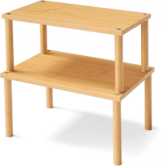 Cabinet Organizer Shelf(Set of 2),Kitchen Counter Shelves,Bamboo Stackable Expandable Spice Rack Countertop(Medium)