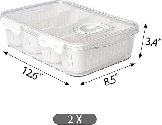 Eanpet 2Pack Poratble Bacon Storage Container for Fridge Divided Snackle Box Charcuterie Container 4 Compartment Serving Veggie Tray with Lid Portable Travel Fruit Caddy for Cheese,Candy,Nuts,Salad