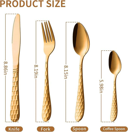 24 Piece Gold Silverware Set with Hanging holder-Service for 6,Stainless Steel Flatware Cutlery Set-Fork Spoon and Knife,Mirror Polished,Dishwasher Safe,Kitchen Utensil Tableware Set,Golden