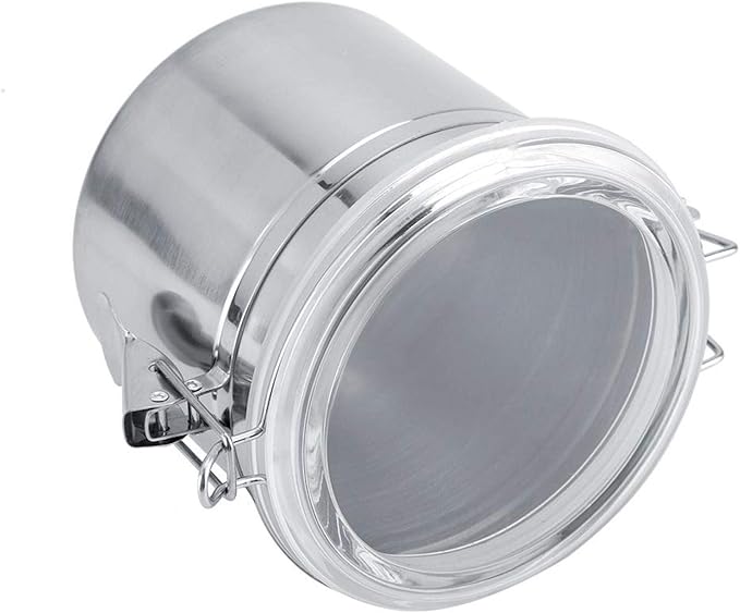 Stainless Steel Coffee Canister, Airtight Ground Coffee Bean Storage Container Keep Bean Fresh Organizer Jars Clear Clamp Lid Large Capacity for Kitchen Organization Pantry Tea Flour Sugar 1100ml