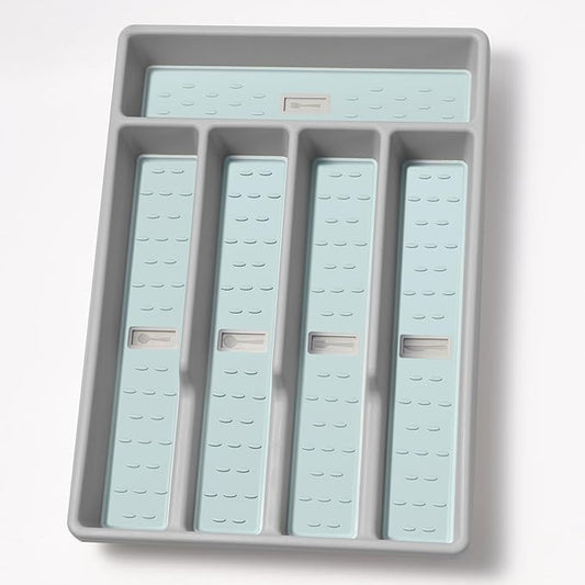Silverware Organizer with Cutlery Icons，Silverware Tray for Kitchen Drawer，Flatware Tableware Cultery Drawer Organizer Utensil Organizer with Non-slip TPR Linings，Kitchen Organization Essentials