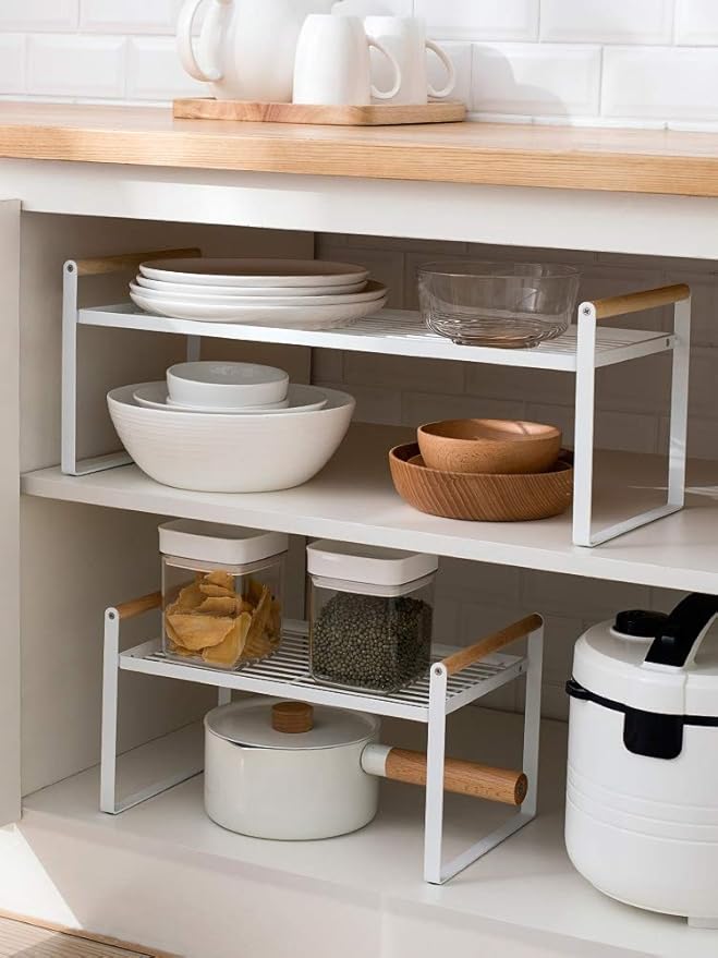 Kithchen Countertop Organizer, Cupboard Stand Spice Rack, Cabinet Pantry Shelf, Counter Organization and Storage For Kitchen Bathroom Office (White, 13.70 inches)