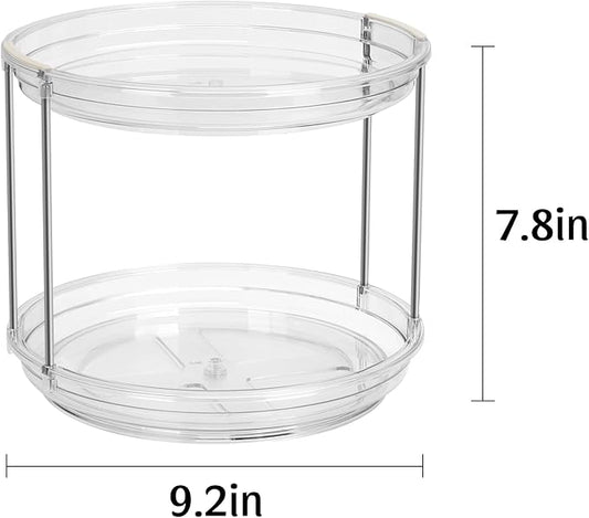 2-Tier Lazy Susan Turntable Organizer, 9.2'' Spice Rack for Cabinet, Rotating Medicine Cabinet for Condiment, Pill Bottle, Kitchen Pantry, Countertop, Bathroom, Makeup
