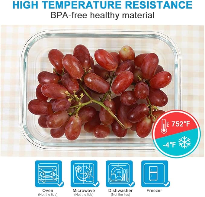 DAS TRUST 3 Pack Glass Food Storage Container Meal Prep Containers Reusable Fridge Organizers Lunch Container for Adults Food Storage Containers