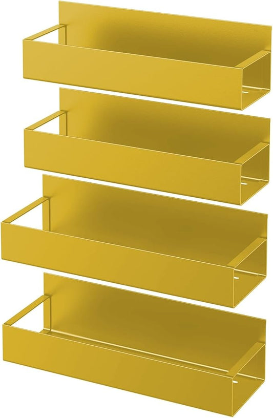 4 Pack Moveable Fridge Magnetic Spice Racks Metal Magnetic shelf for refrigerator Kitchen Spice Hang Storage Shelf (Gold)