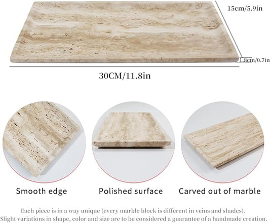 Natural Beige Travertine Marble Luxury Tray,for Kitchen Sink,Bathroom Soap Bottles,Makeup,Towel Organizer Tray