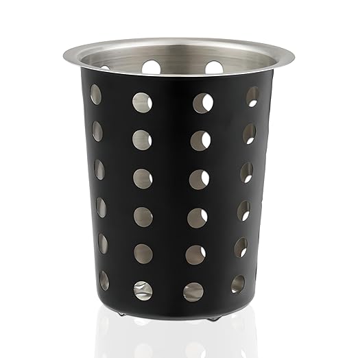 OCS Parts Stainless Steel Utensil Drying Cups | Matte Black | Perforated Kitchen Flatware and Silverware Holder