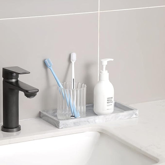 Bathroom Trays for Counter, Slicone Vanity Trays for Bathroom, Rectangle Sponge Holder for Kitchen Sink - Marble Grey