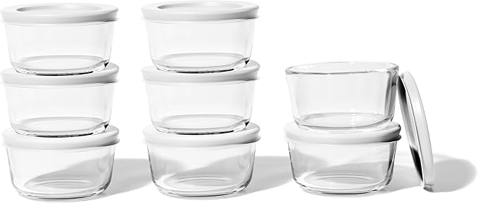 16-Piece Glass Food Storage Containers Set (8 Containers + 8 BPA-Free Lids) | 1-Cup, Leakproof | Microwave, Freezer, Oven & Dishwasher Safe | Ideal for Meal Prep & Pantry Organization