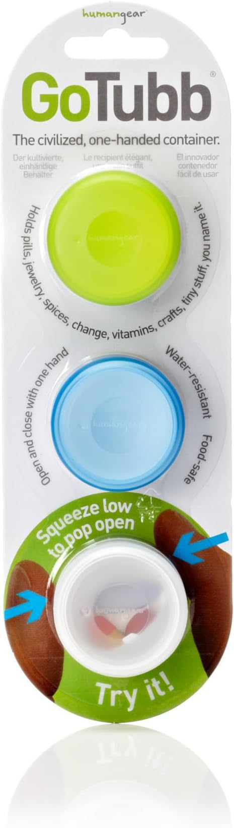 humangear GoTubb | Hard Container | Easy Open | Food-Safe Material, Clear/Green/Blue, Small