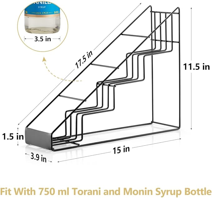 Coffee Syrup Rack for Coffee Bar Accessories, Fits with Torani and Monin Syrup, Coffee Bar Organizer Holds 4 Bottles