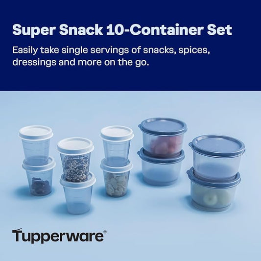 Tupperware Super Snack 10 Container Food Storage Set, Dishwasher Safe and BPA Free (10 Containers, 10 Lids)