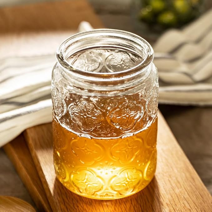 ANSQU Vintage Glass Jar, Decorative Glass Jar with Bamboo Lid, Candy Jar Cookie Jar for Kitchen Counter, Pantry, 23.7 FL OZ Glass Storage Jar Holds Coffee, Tea, Sugar, Balth Salts
