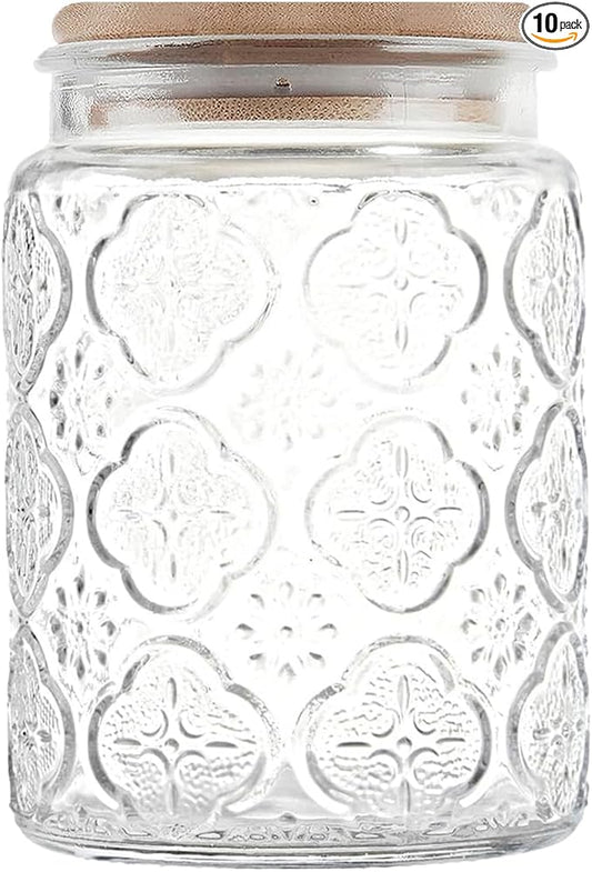 Glass Storage Jars With Airtight Lid, 23.7oz Canister For Kitchen Counter with Bamboo Lid, brown sugar, candy, coffee, cookie, salt, tea,pantry cute Jar (Begonia Flowers*1)
