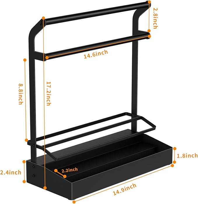 RCHYFEED 2 in 1 Countertop Paper Towel Holder Shelf with Spice Rack,3 Tier Spice Organization for Cabinet,No Drilling Paper Towel Holder with Spice Rack for Kitchen,RV,Seasoning Organizer（Black）