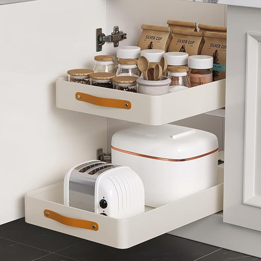 Pull out cabinet organizer, metal heavy duty drawer, under sink pull out home organizer with nano adhesive film fixing for kitchen/storage/bathroom/bedroom,12.2" W x 18.9" D x 3.15" H