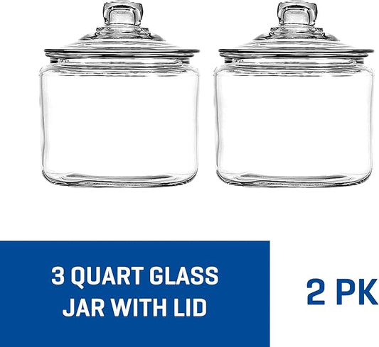 Anchor Hocking Heritage Hill 3 Quart Glass Jar with Lid, Set of 2