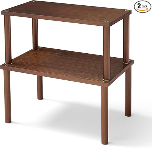 Cabinet Organizer Shelf(Set of 2),Kitchen Counter Shelves,Bamboo Spice Rack Countertop and Cabinet,Stackable Expandable,Medium(Brown)