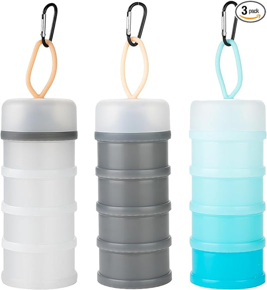 Ysglory 3 Packs Protein Powder Storage Container 4 Stackable Formula Dispenser Portable Protein Powder Travel Container Milk Powder Container to Go for Workout, Fitness, Travel (Gray,White,Blue)