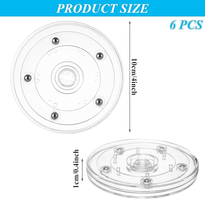 6 PCS 4 Inch Lazy Susan Turntable Clear Acrylic Lazy Susan Turntable Organizer Small Lazy Susan Mini Lazy Susan Acrylic Ball Bearing Rotating Tray for Spice Rack Cake Makeup Table Decorating