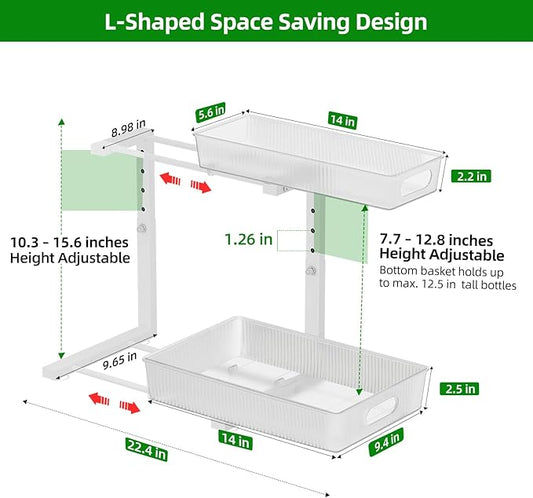 2 Pack Under Sink Organizer, Pull Out Cabinet Organizer 2 Tier Slide Out, Under Sink Organizers and Storage Height Adjustable for Kitchen Bathroom Cabinet, Metal