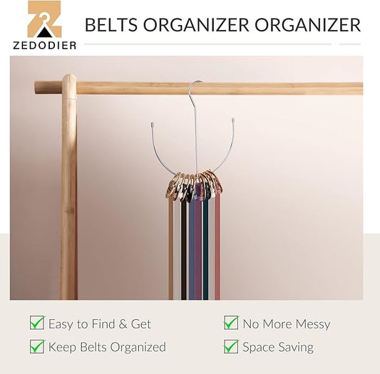 ZEDODIER Belt Hangers, Belt Rack Silver Closet Accessories Organizers, Closet Organizer Hook Rack for Belt, Ties, Scarves, Camisoles, Hats, Bras, Shoes