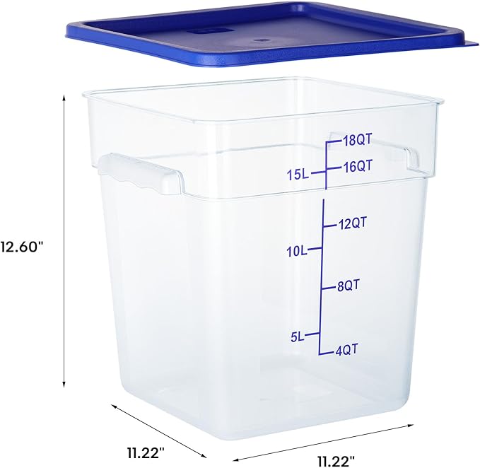 4 Pack Food Storage Containers, 18 Quart Square Commercial Food Containers with Lids, NSF, Polycarbonate, Clear