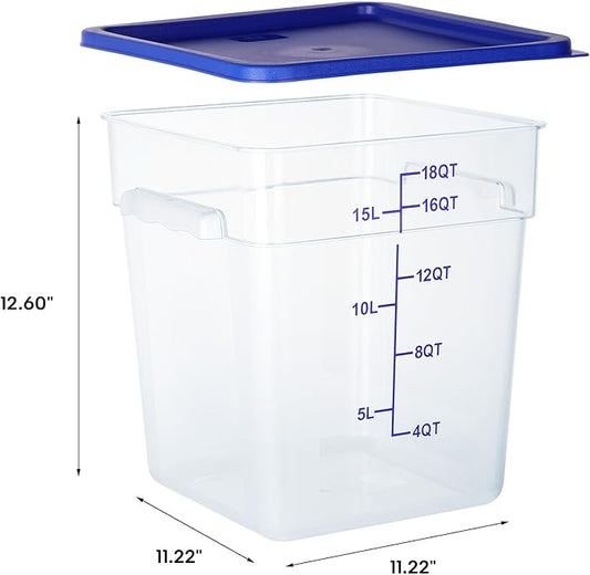 4 Pack Food Storage Containers, 18 Quart Square Commercial Food Containers with Lids, NSF, Polycarbonate, Clear