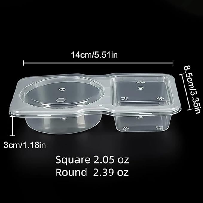 15 Pcs Double Compartment Condiment Container - 2 Compartment Snack Containers, Condiment Containers with Lids, Portable Reusable Sauce Container for Take away Sauces Dips and Travelling Snacks