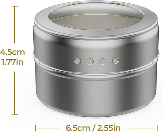 Set of 16 Magnetic Spice Tins with 4 Metal Wall-Plates,100 Preprinted Seasoning Label Stickers,2 Styles for 3 oz Herb Jars