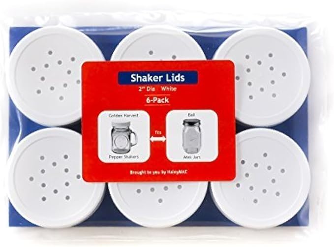 Plastic Lids with 12-Holes for Golden Harvest 4-Ounce Salt Pepper Shaker Mason Jars 48-400 2" Diameter (White; 6-Pack)