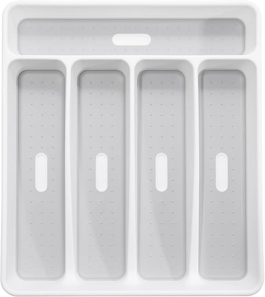 madesmart Classic Small Silverware Tray - White | CLASSIC COLLECTION | 5-Compartments | Icons help sort Flatware, Utensils and Cutlery | Soft-grip Lining and Non-slip Feet | BPA-Free