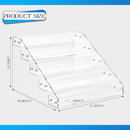 2 Pcs Acrylic Tiered Spice Rack Organizer 5 Tier Vertical Seasoning Organizer Clear Spice Shelf Tiered Pantry Shelves for Cabinet Kitchen Countertop Storage Organization Display, 12.2 x 10.6 x 7.8 In
