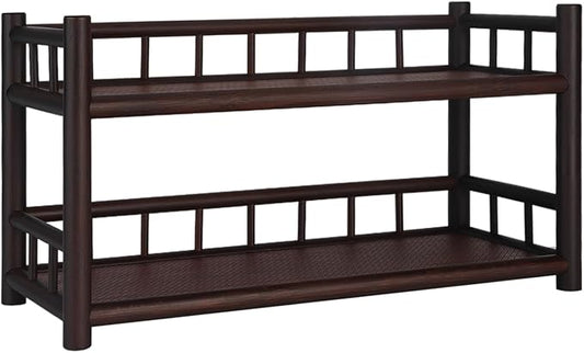 Kosten 2-Tier Counter Shelf Bathroom Organizer Spice Rack,15.7inch Retro Bamboo Red Storage Rack with Fence for Dresser,Kitchen,Coffee Bar,Countertop
