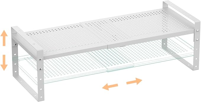 Cabinet organizer shelf,Expandable Adjustable Stackable Kitchen Organizer,Metal shelf risers for cabinets, kitchens and desks(1Pack/White/Medium)