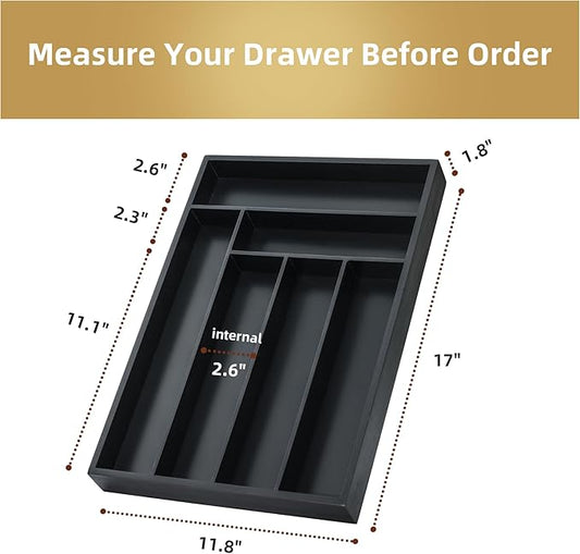 Silverware Organizer Kitchen Drawer Organizer Utensil Organizer Bamboo Silverware Holder Cutlery Organizer in Drawer Flatware Organizer Tray(6 slots, Black